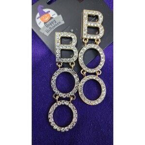 HALLOWEEN "BOO" GOLD RHINESTONE EARRINGS